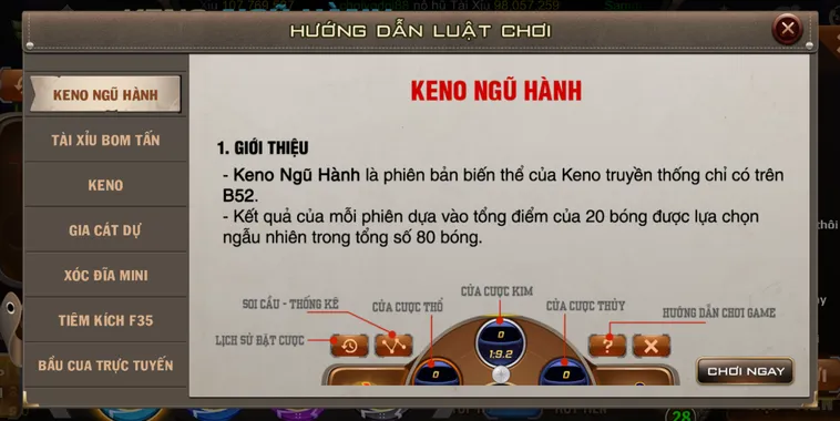 Hướng Dẫn Chơi Minigame Keno Ngũ Hành Tại B52 Club Cho Người Mới Bắt Đầu