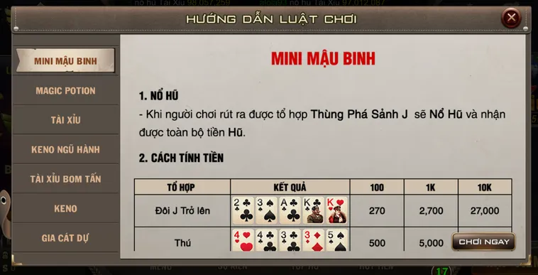 Minigame Mini Mậu Binh Tại B52 Club Hướng Dẫn Cách Chơi Giành Chiến Thắng Lớn